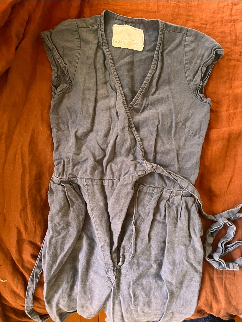 notPERFECTLINEN French Blue Wrap-Front Linen Jumpsuit